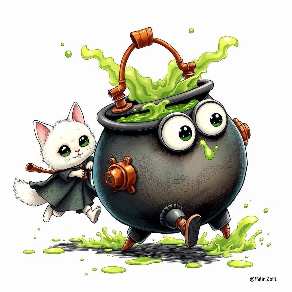 Whimsical Cauldron's Great Escape: Children's Illustration