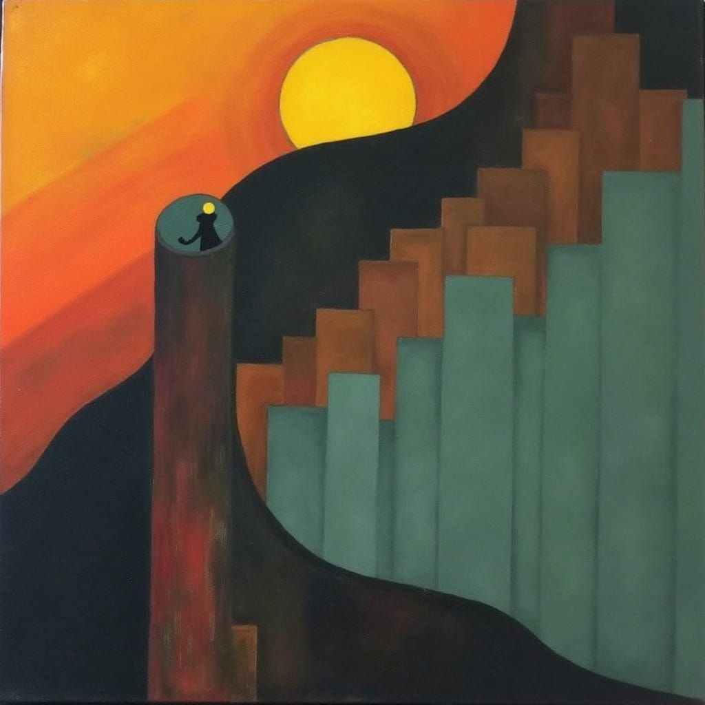 Cubist Golden Years: Minimalist Acrylic Illustration