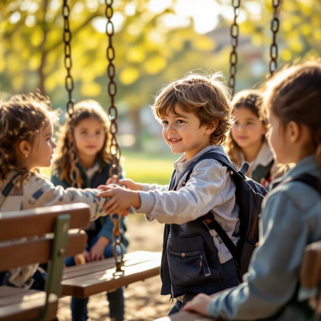 Playground Scene: Gentle Push in Photorealistic Style