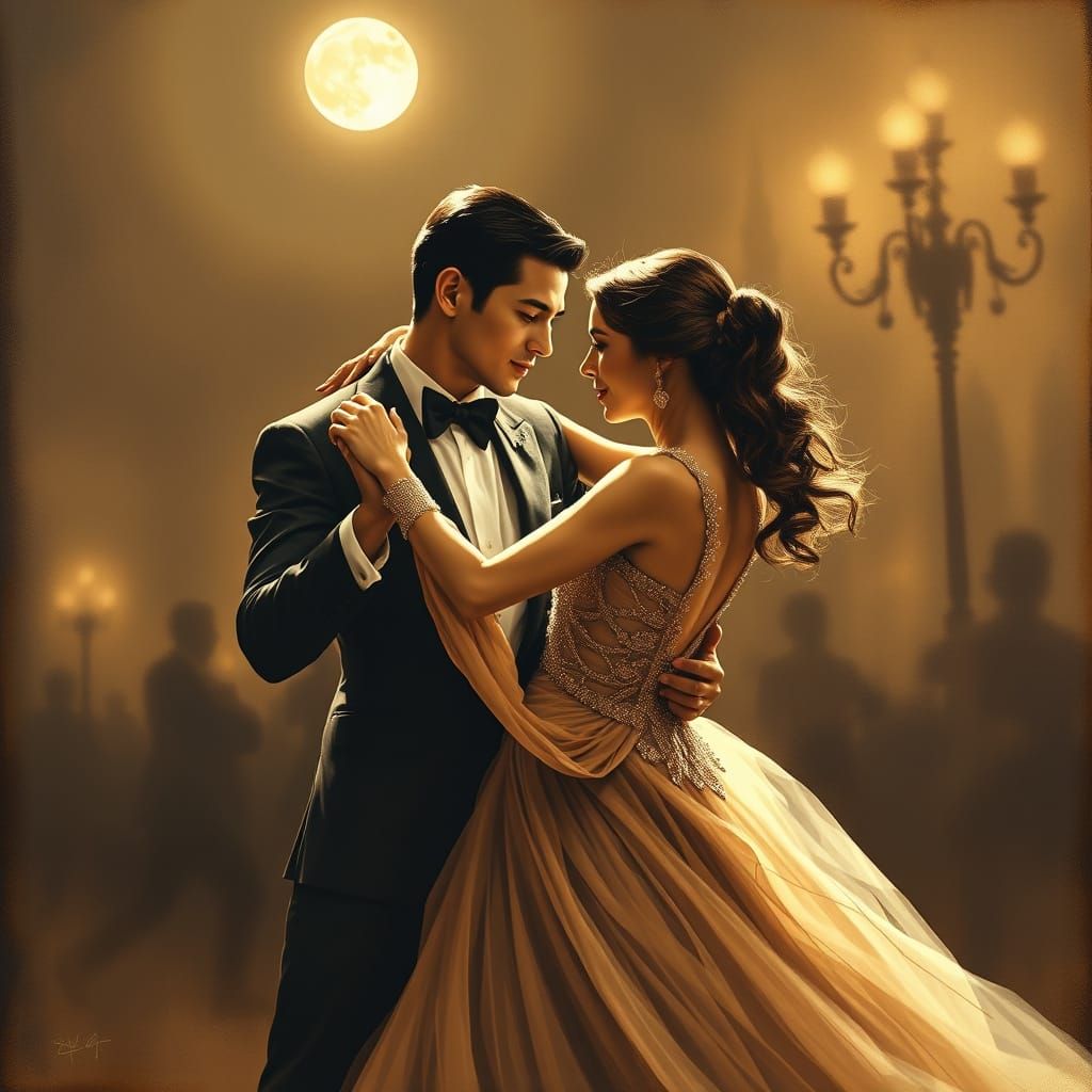 Romantic Tango Dance in Sepia Moonlight