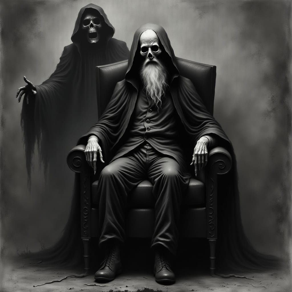 <lora:Halloween Ghosts:1.0>  a elderly man sat in his oversi...