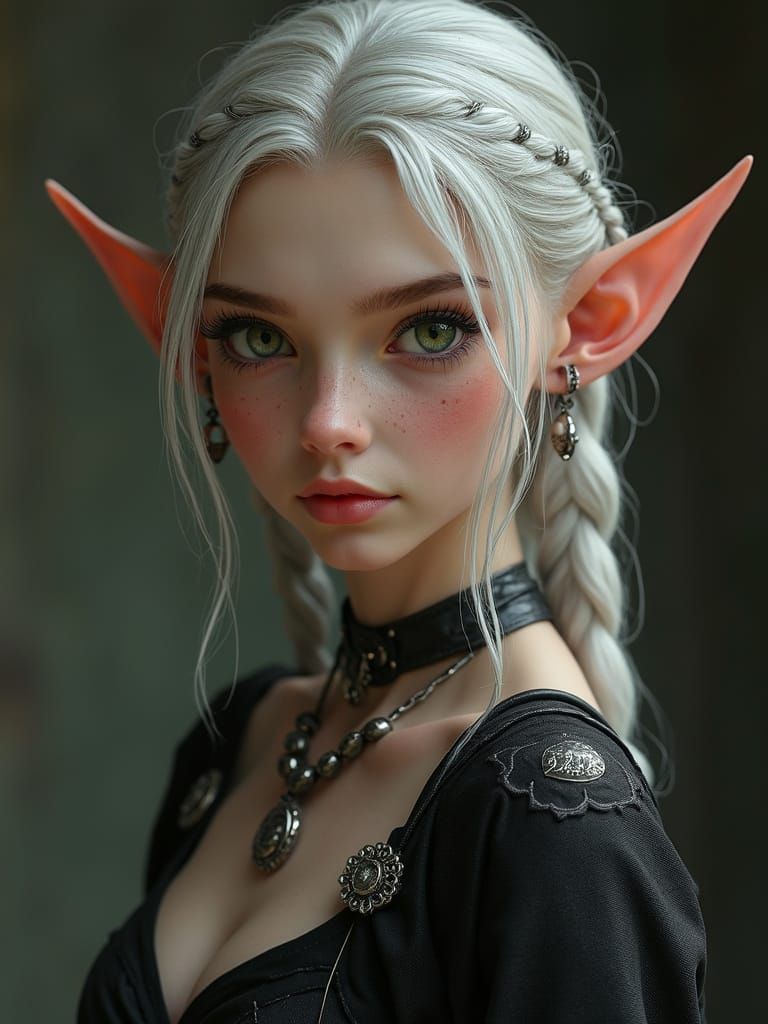 Hyperrealistic Elven Woman in Leather and Silver