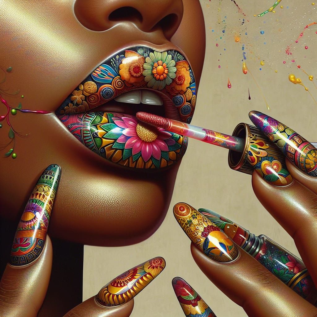 Radiant Lips: A 3D Oil Painting of Spring