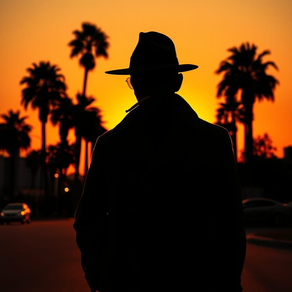 Noir Detective Silhouette at Sunset