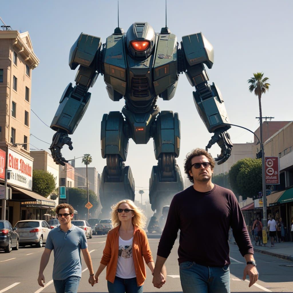Giant Mecha Robot Chases Fleeing Humans Down Sunset Boulevar...