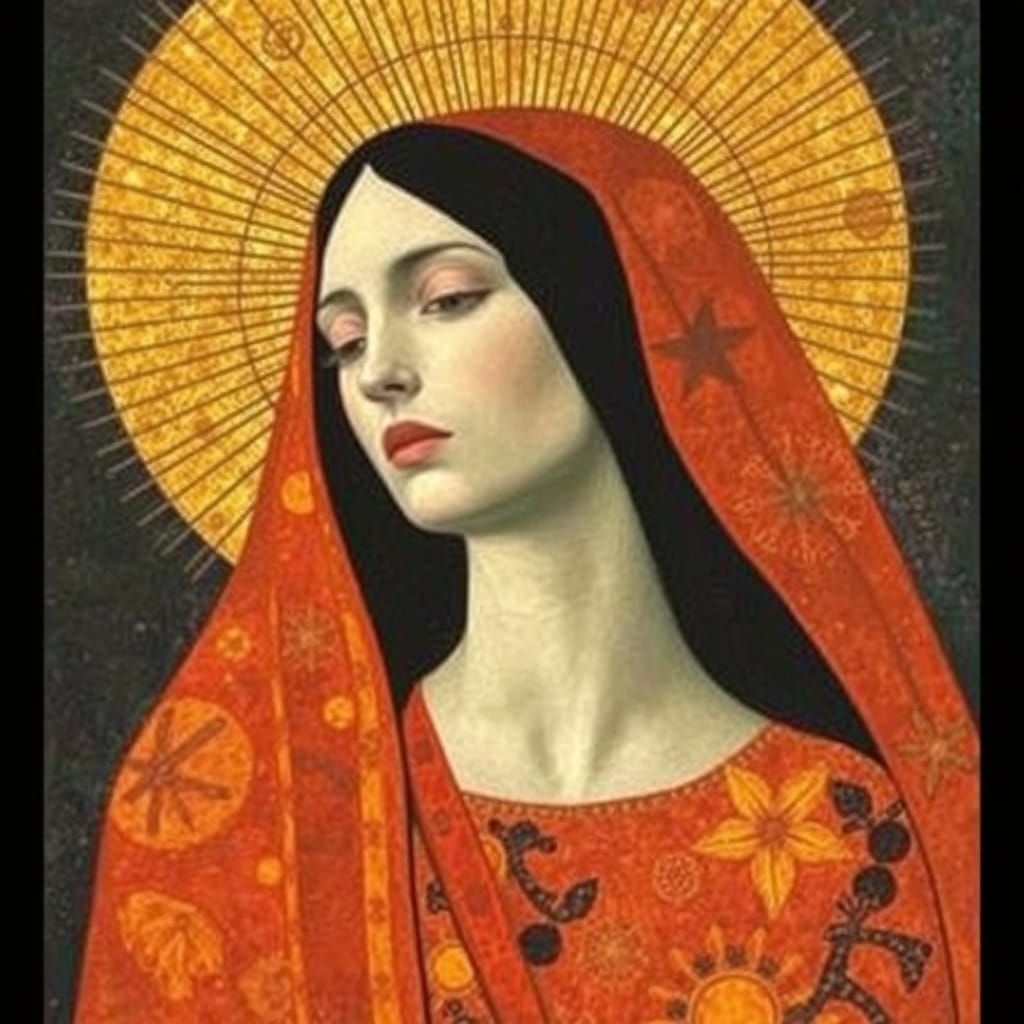 Golden Mary Magdalene in Geometric Abstract Style