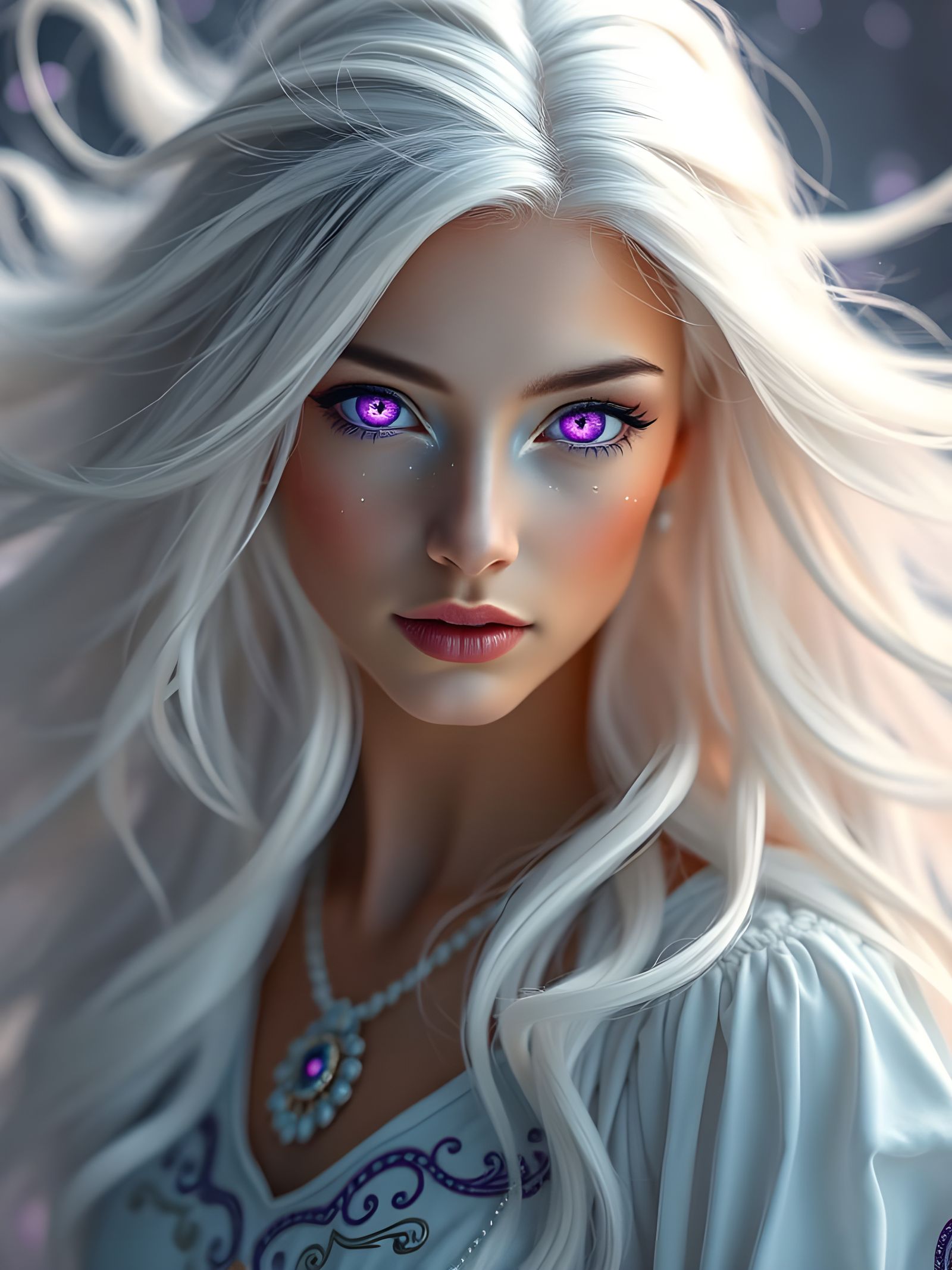 Beautiful Goddess With Galaxy Eyes In White Dress