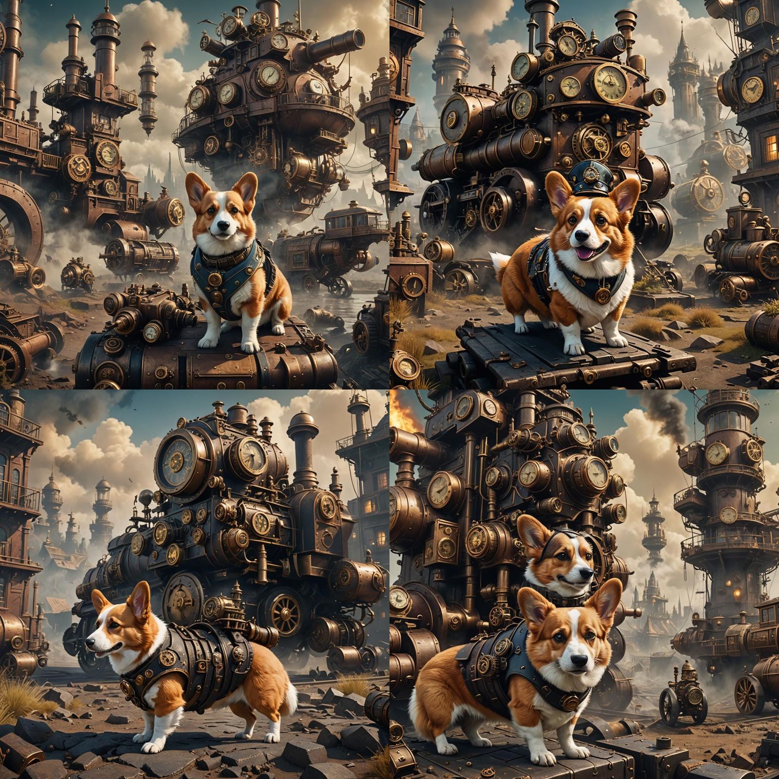 Steampunk Corgi Wardog: Detailed Matte Painting