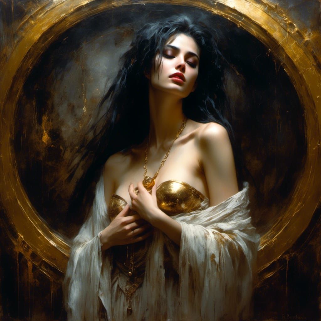 Gothic Arabic Woman in Macabre Oil Painting