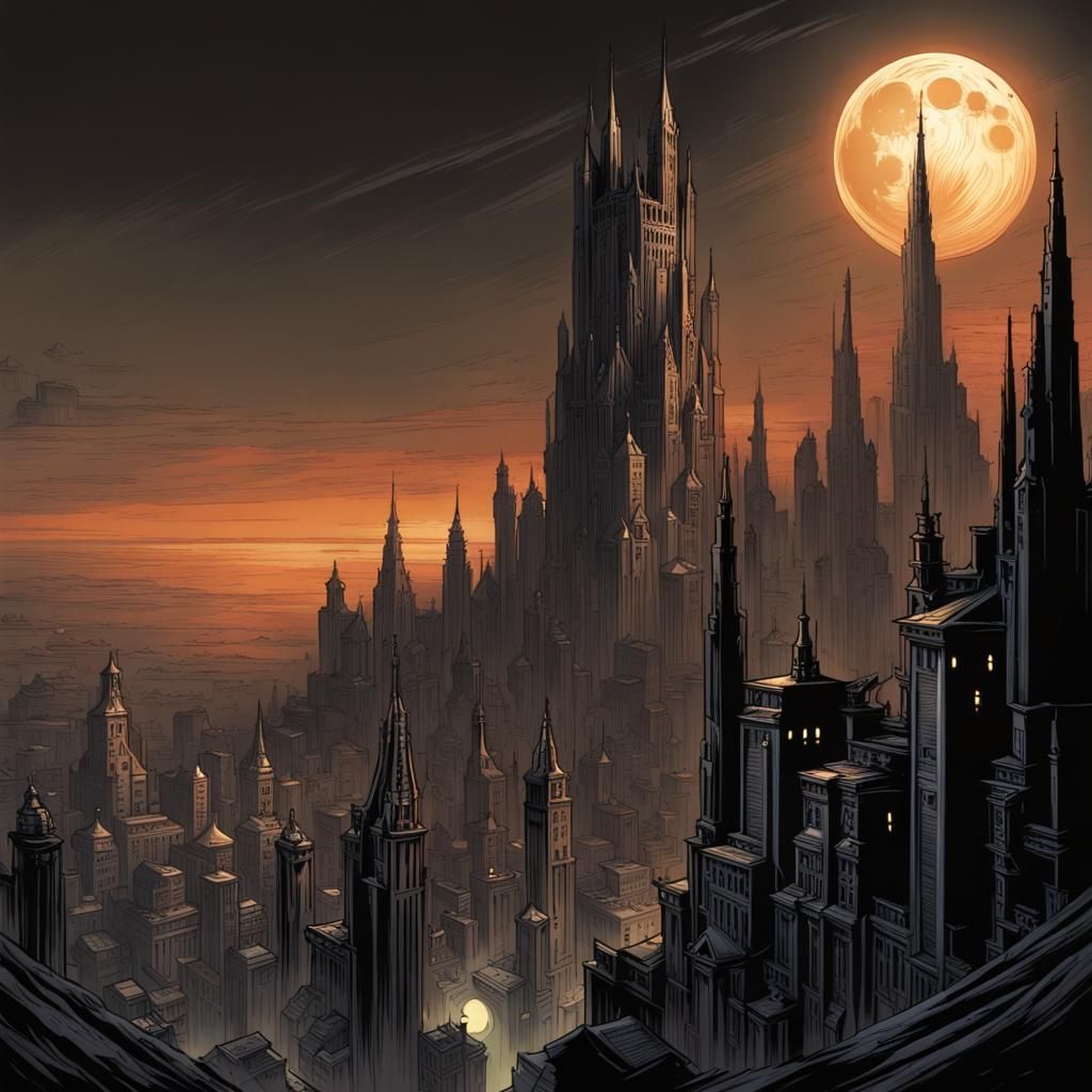 Dark Fantasy Moon City, Comic Book Art Style