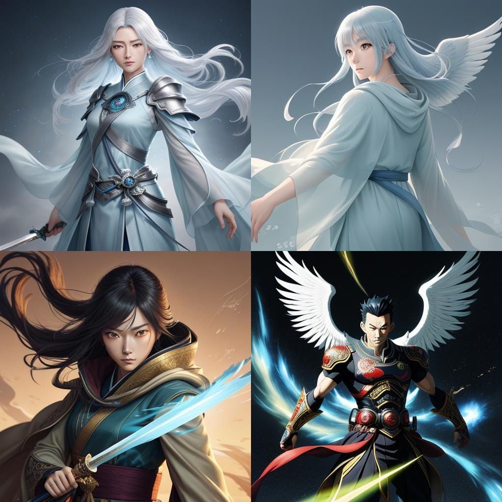 Wind Elemental Character with Silver Hair and Wings