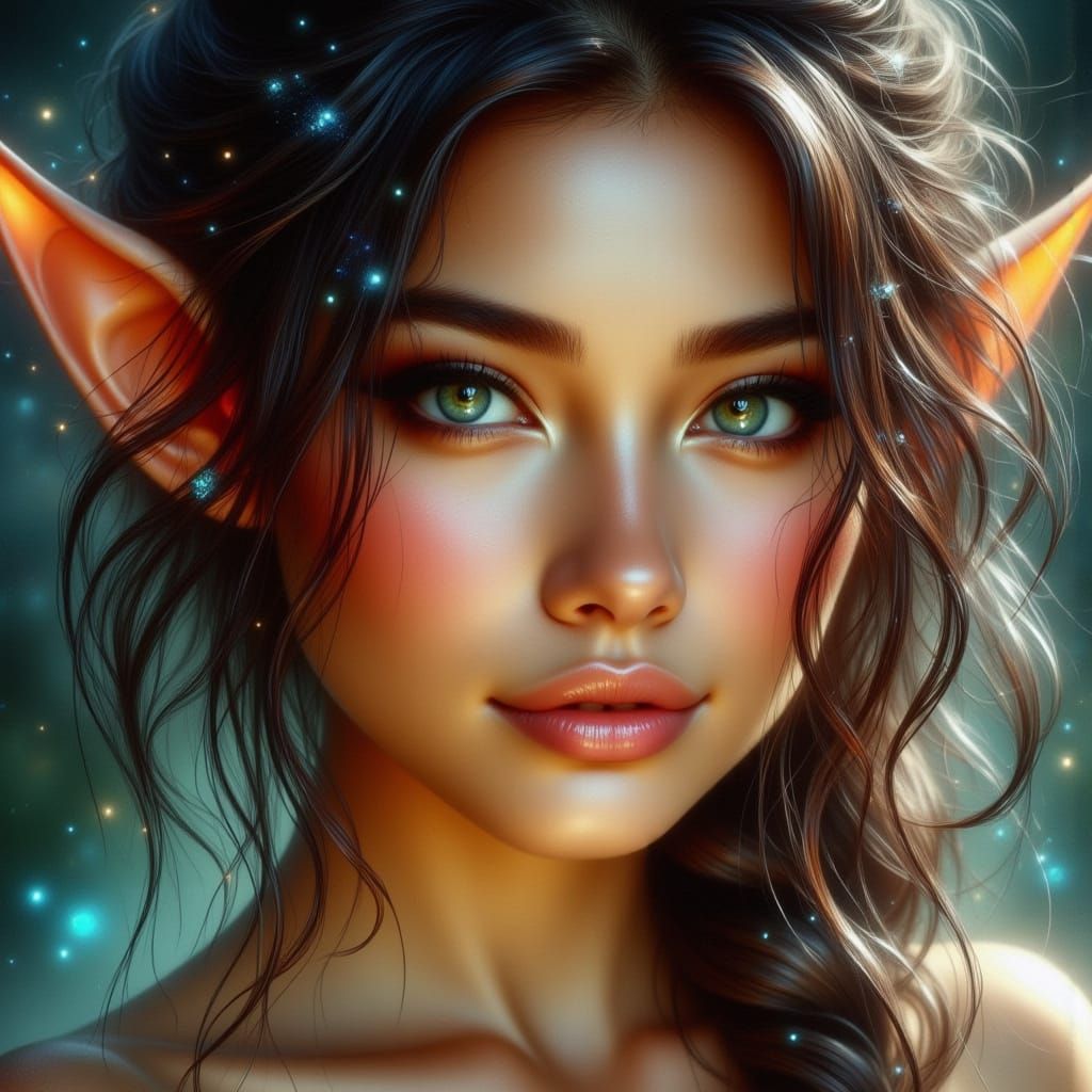 Enchanted Woman Portrait with Emerald Eyes