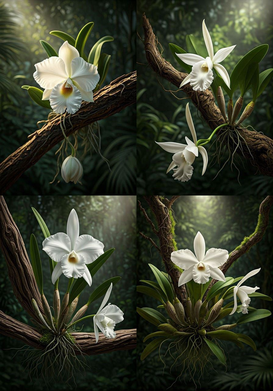 Laelia Pumila Alba Orchid in Tropical Forest Spotlight