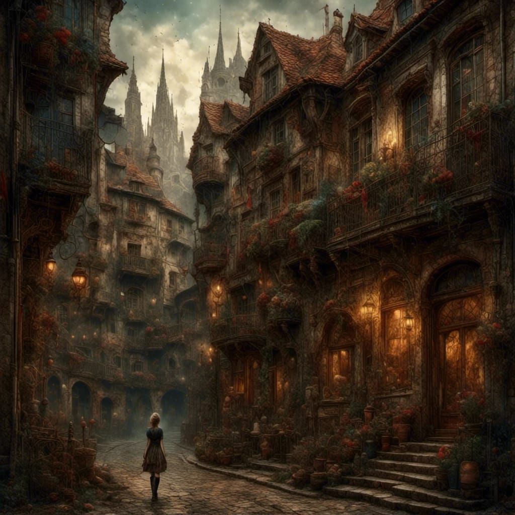 Spain Street Scene in Hyperrealistic Fantasy Art