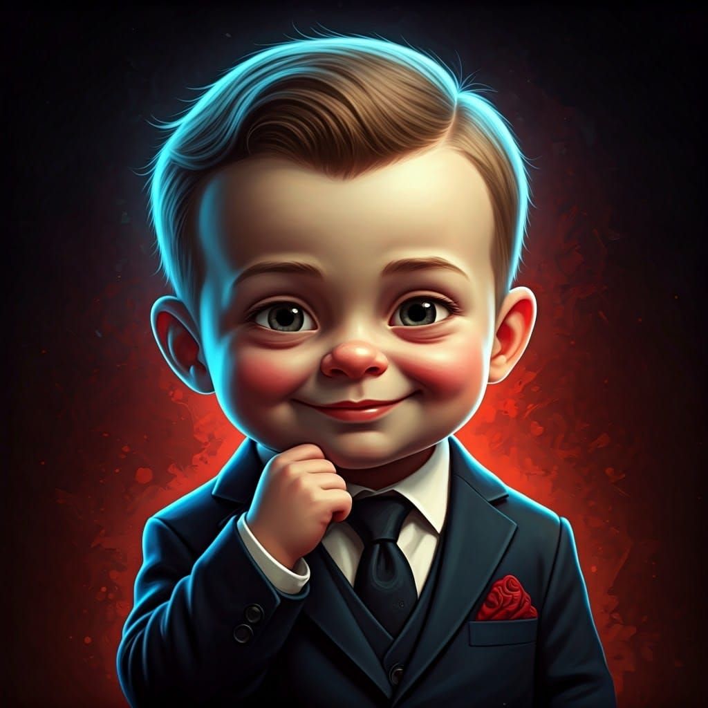 Mischievous Toddler in Suit: Art Nouveau Splash Art