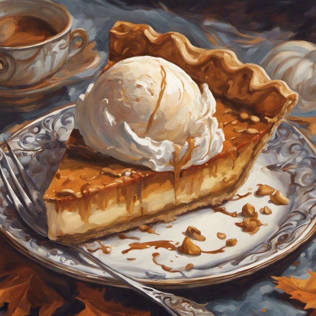 Vanilla Ice Cream on Pumpkin Pie: Gouache Style