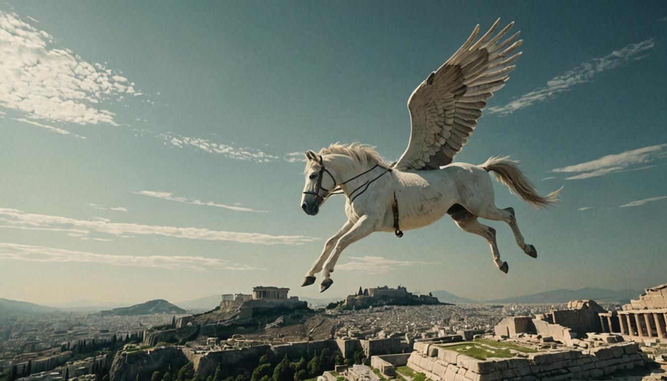 Pegasus Flies Over Athenian Acropolis: Cinematic Film