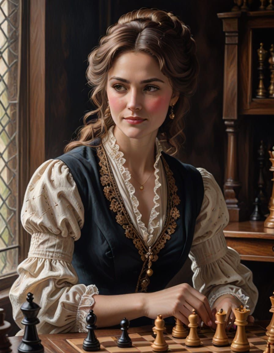 Elegant Victorian Lady Engages in Intellectual Pursuit