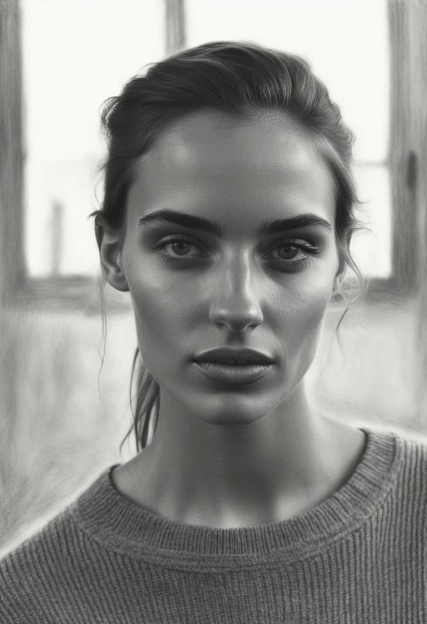 Hyperrealistic Charcoal Portrait of a Young Woman