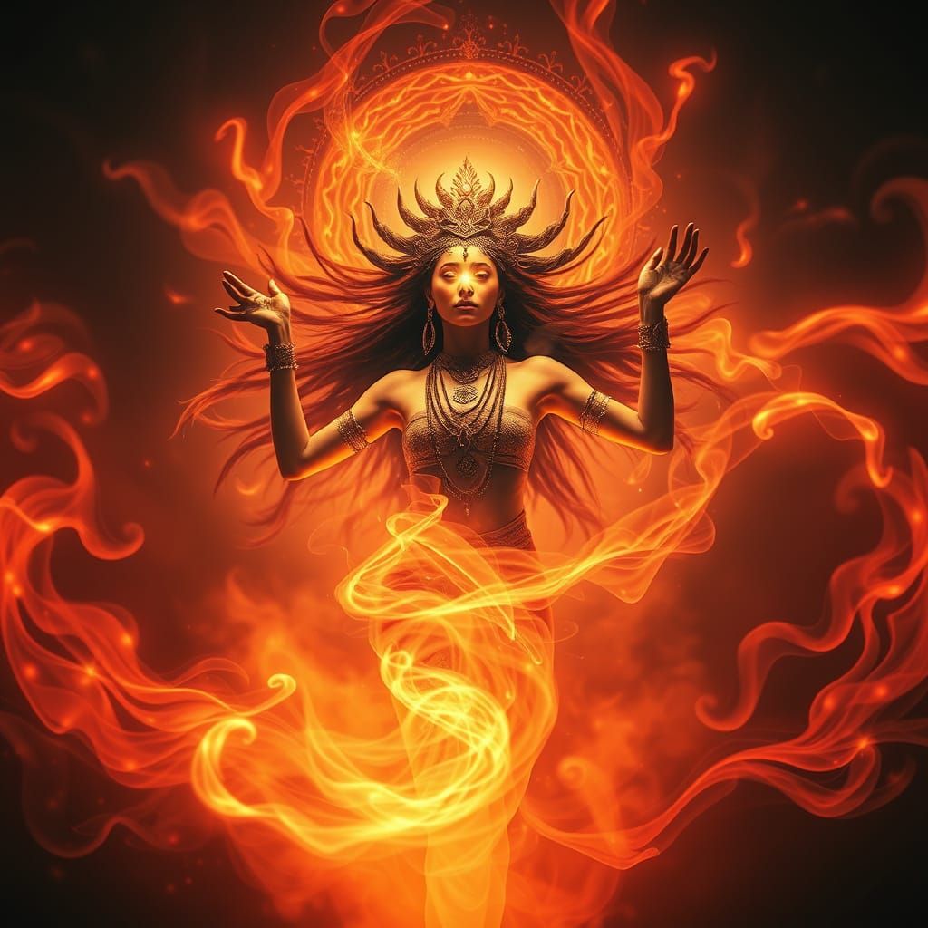 Surreal Spiritual Rebirth Portrait in Cosmic Dance