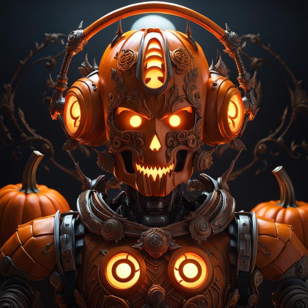 Spooky Robot Jack-o'-Lantern Portrait