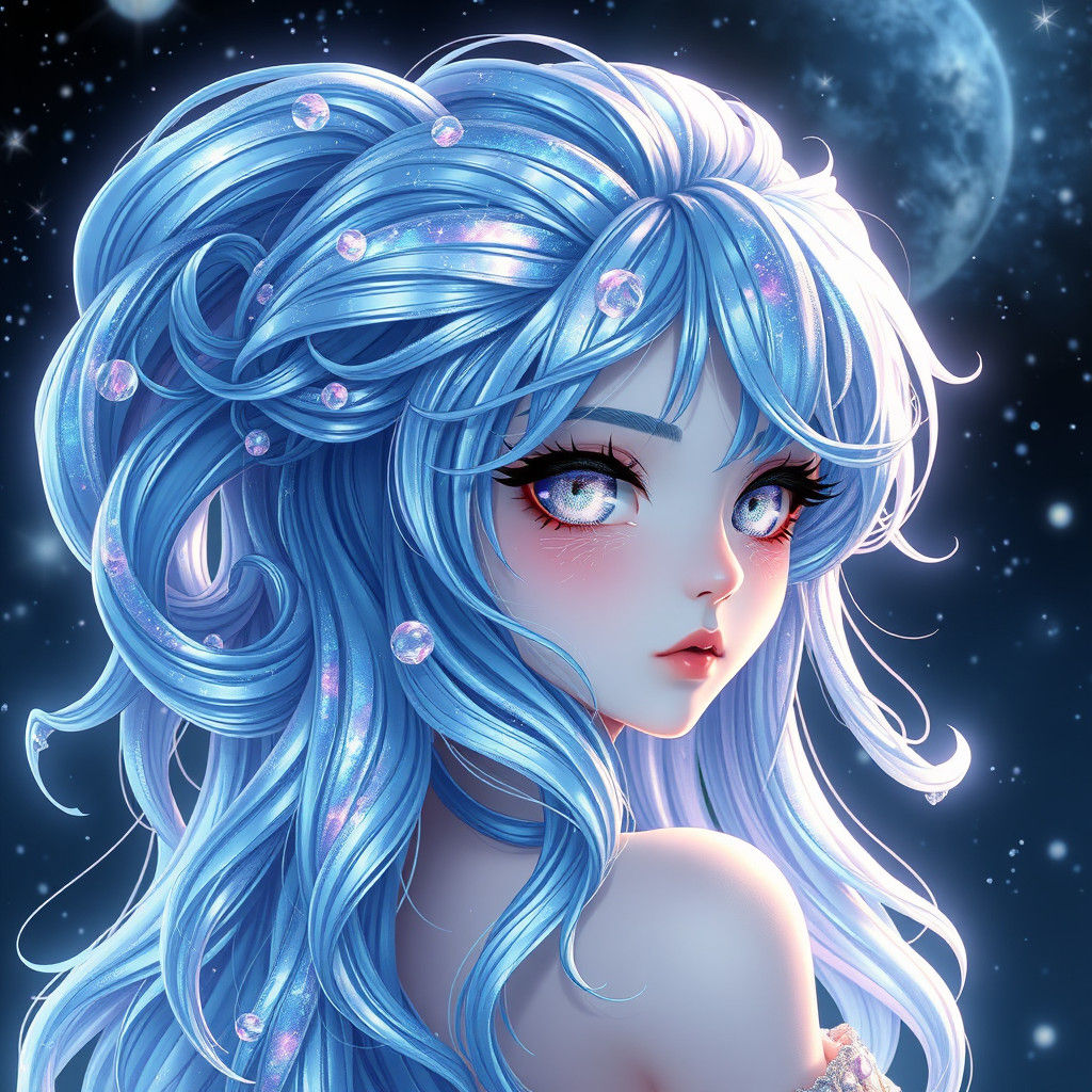Celestial Goddess with Galaxy Hair, 3D Anime Art