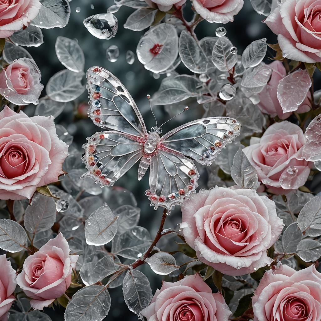 Icy Rose with Crystal Butterfly