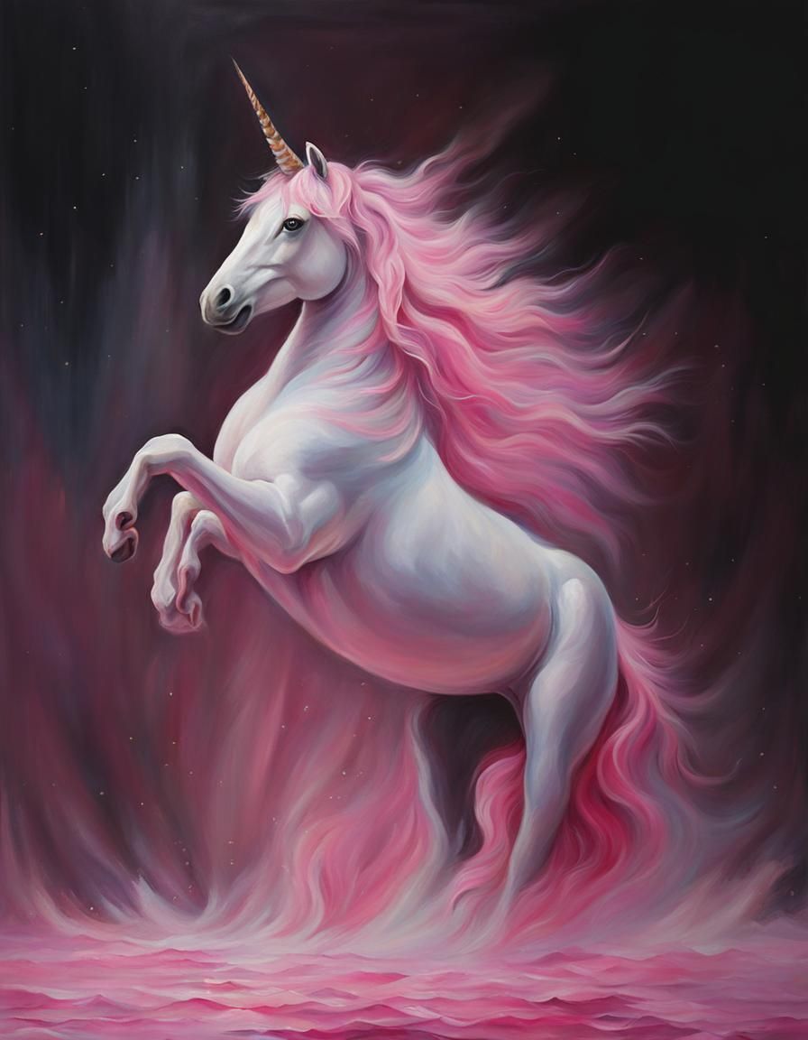 Pink Unicorn in Oil Paint Style