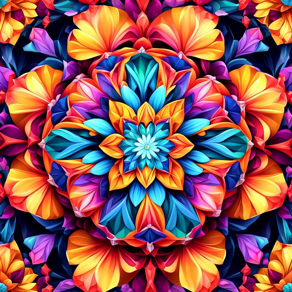 Kaleidoscopic Flower in Gemstone Garden: Digital Art