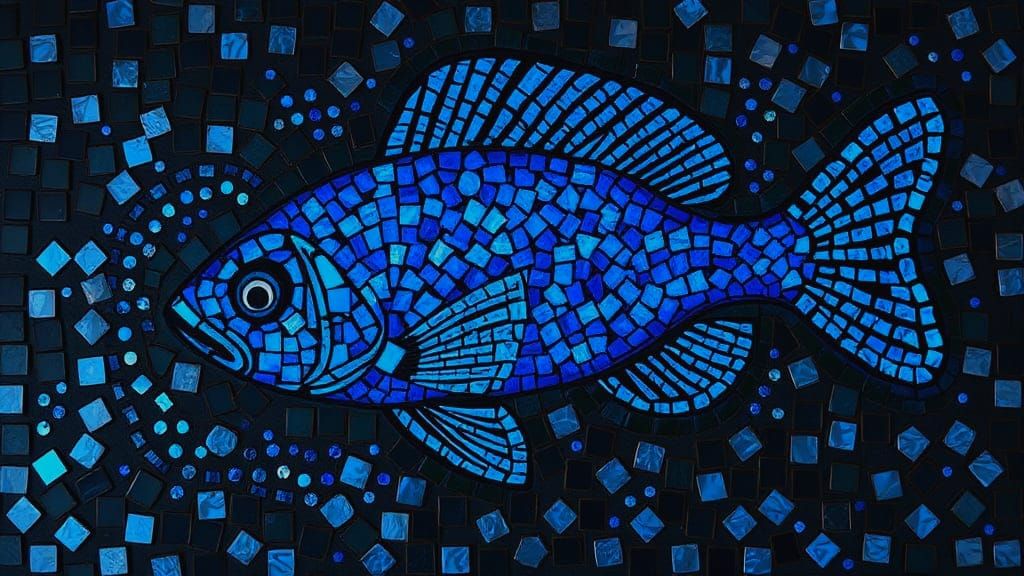 Iridescent Blue Fish Mosaic Mixed Media