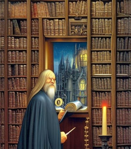 Dumbledore in Restricted Section, Visionary Painting