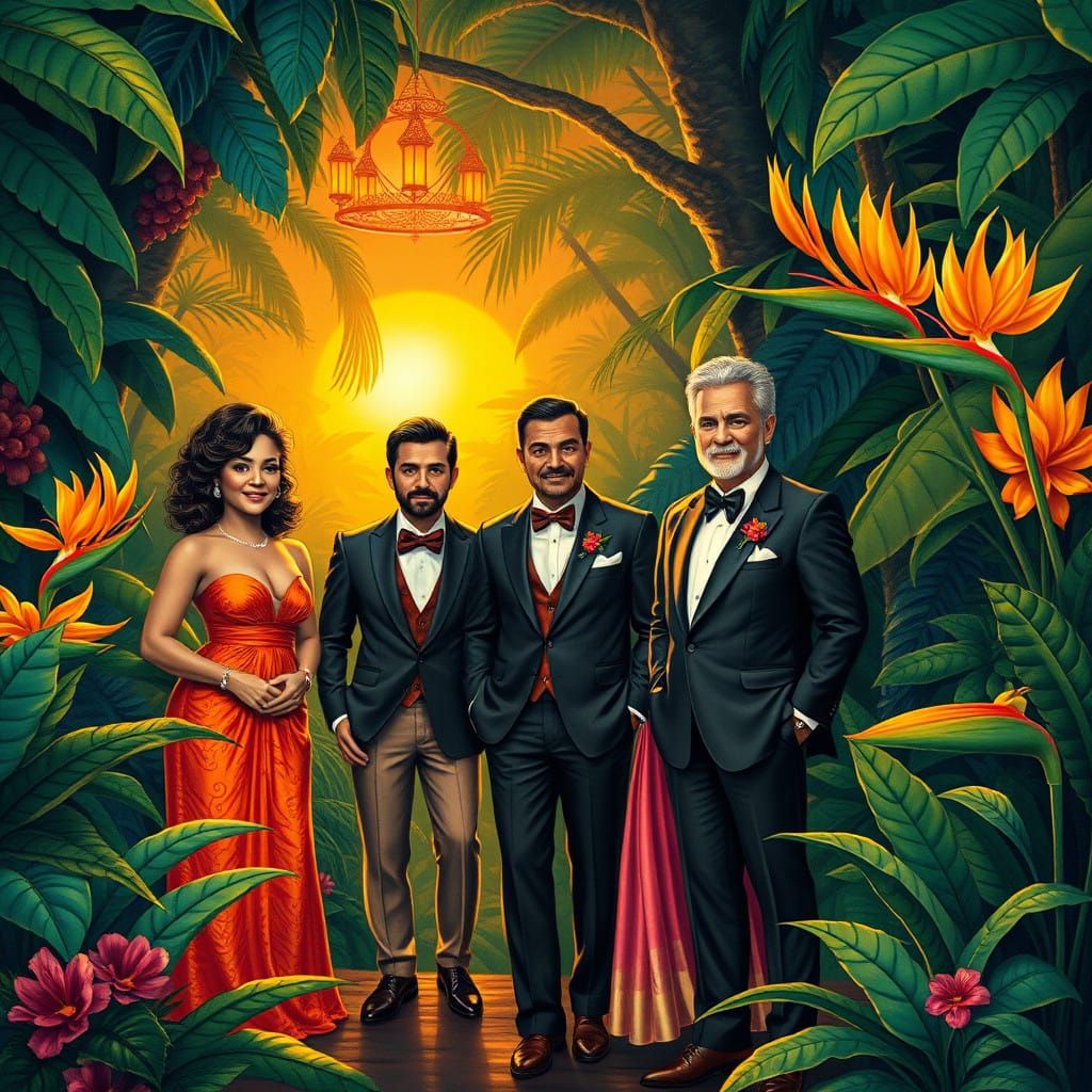 Tropical Leaders Amidst Vibrant Rainforest Bloom