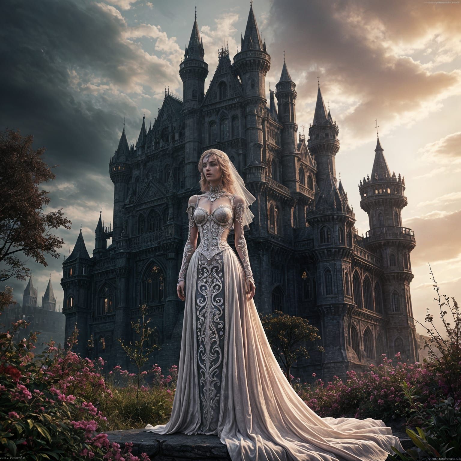 Skeleton Queen Amidst a Castle of Bones