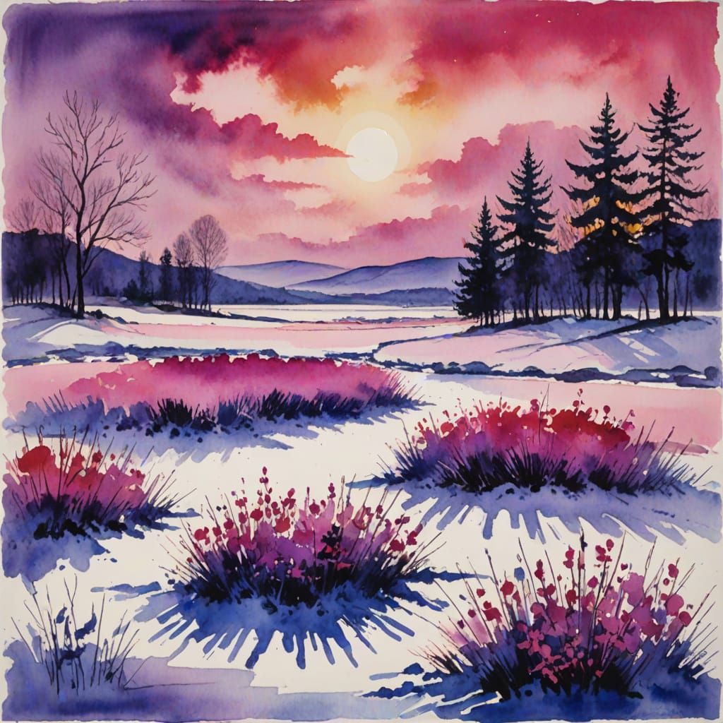 Surreal Winter Wonderland in Watercolor