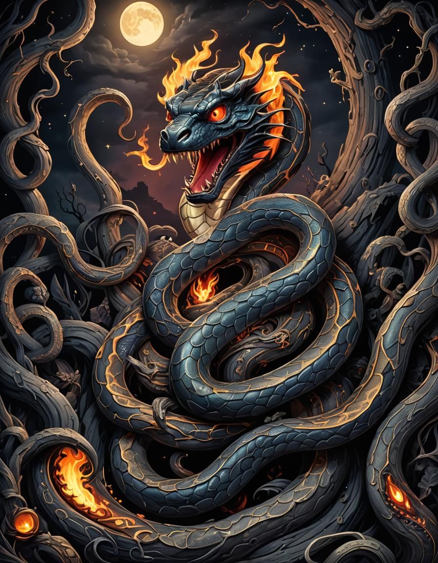Disney-Style Snake in Moonlight with Ethereal Shadows