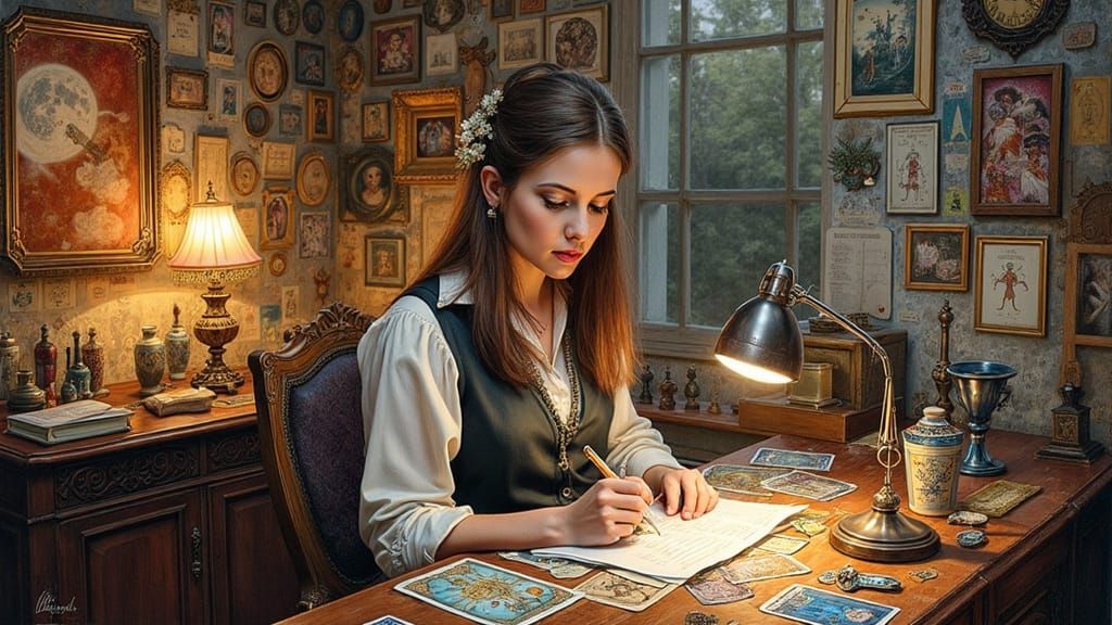 Portrait of a Tarot Deck Illustrator in a Whimsical Studio