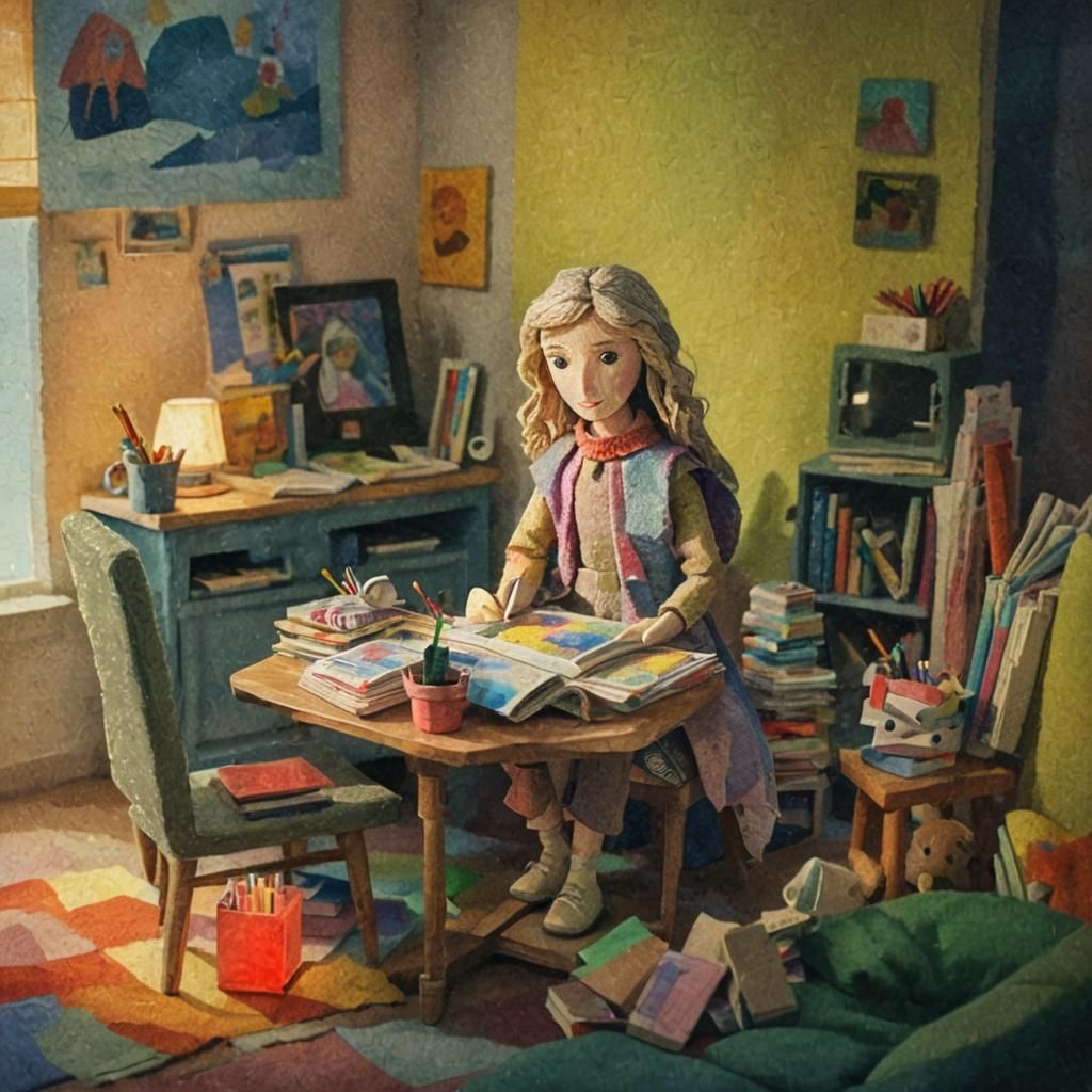 Felt Doll in Cozy Isometric Room