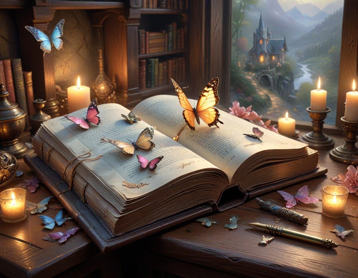 Magical Transforming Book in Candlelit Wizard Workshop