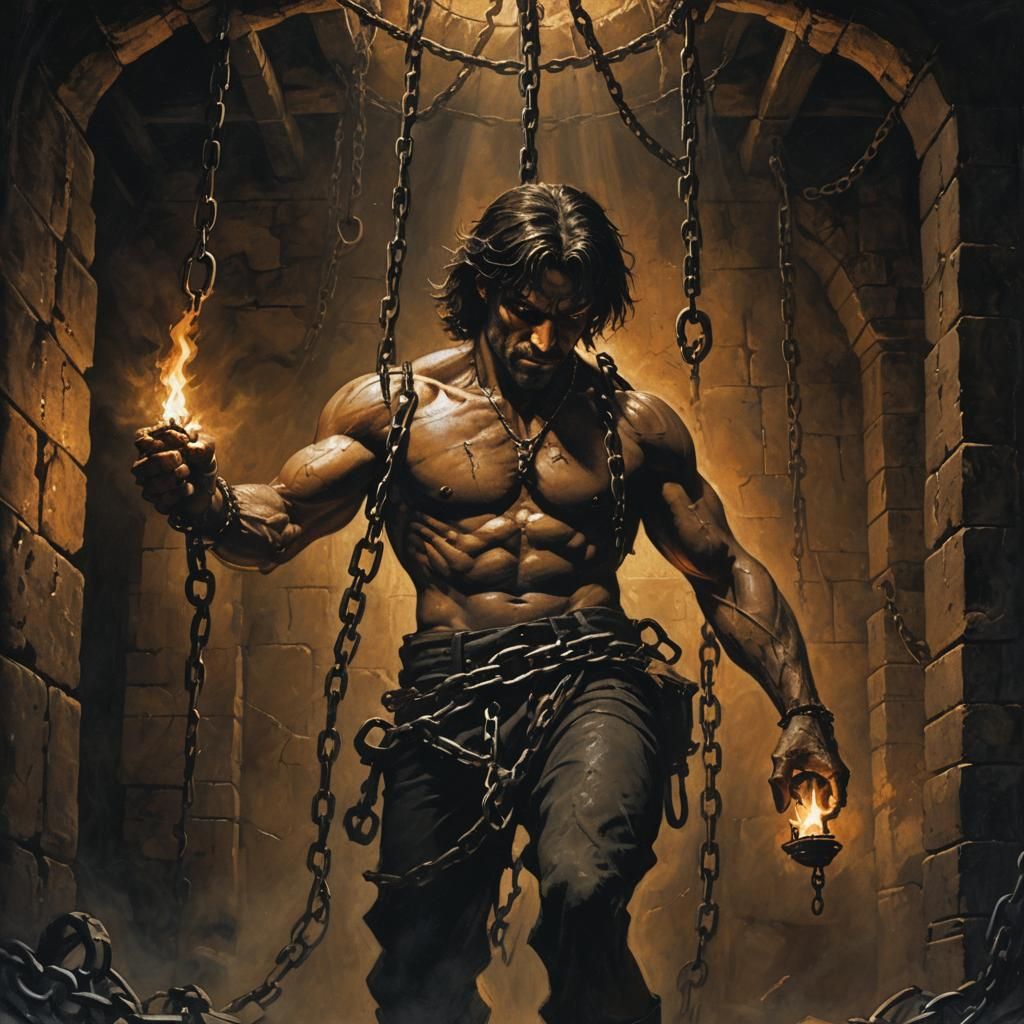 Muscular guy in a dungeon