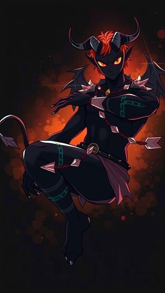 Captivating Demon with Black Skin and Cyan Markings