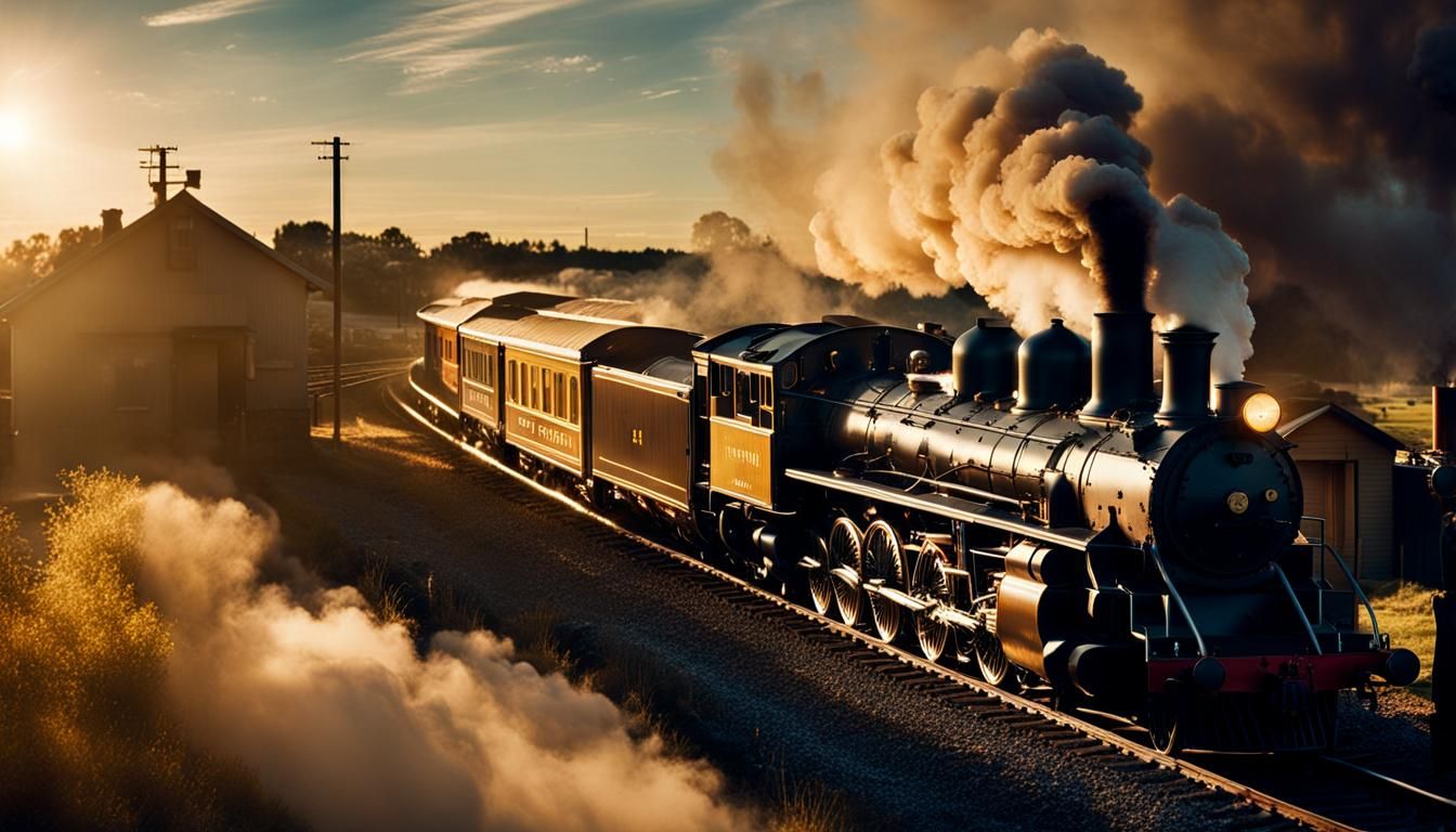 Dramatic Steam Train Departs in Golden Light