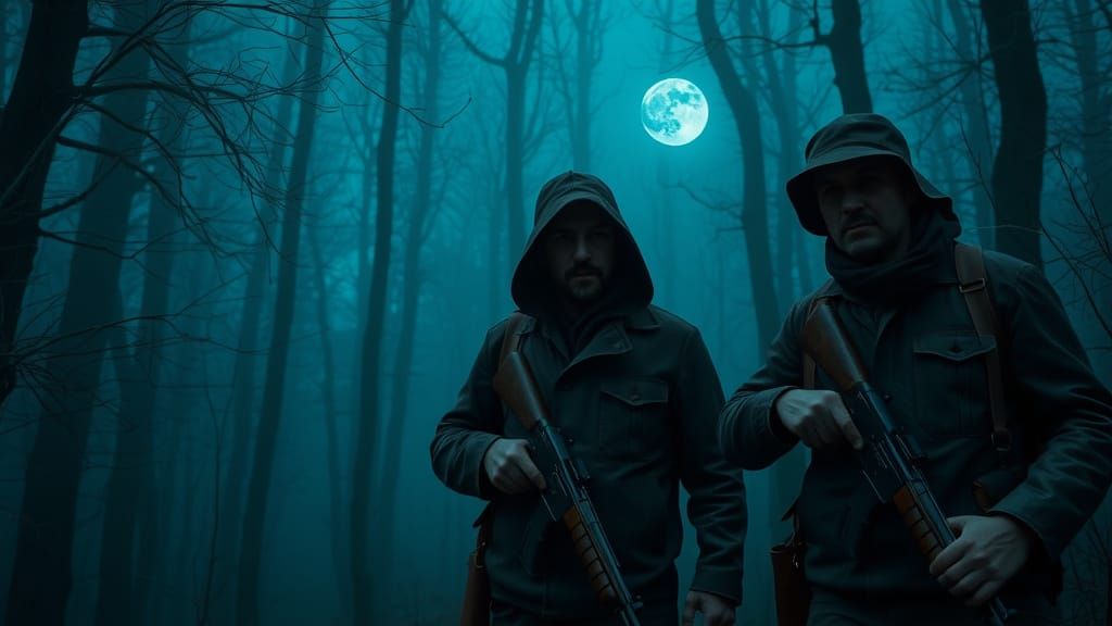 Eerie Forest Hunters Under Sapphire Moon