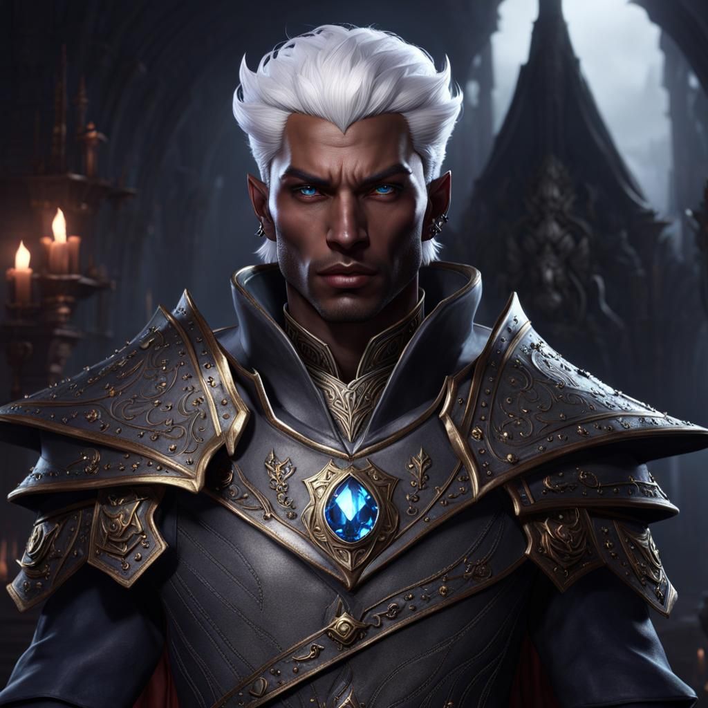 Drow Warlock with Genie Patron, Fantasy Art