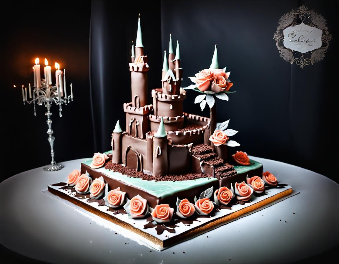 Chocolate Roses Castle Cake: Matte Oil Painting