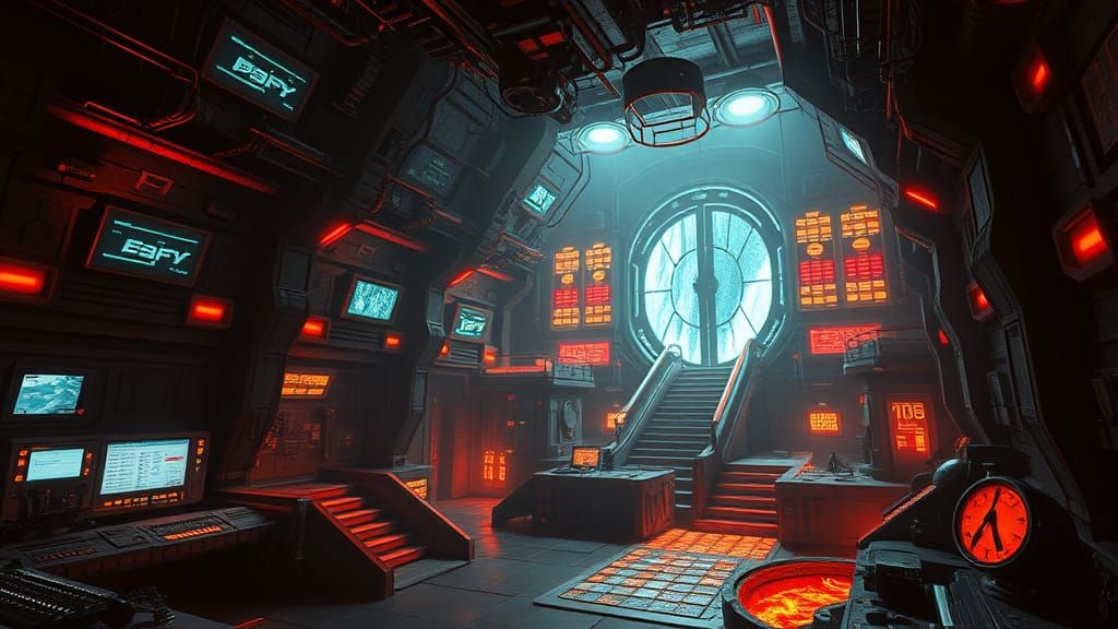 MIB-Style Villain Lair: Retro-Futuristic Underground Base