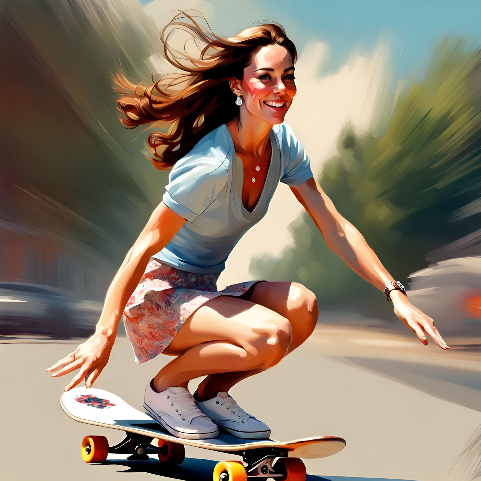 Skateboarding Kate Middleton Portrait in Digital Illustratio...