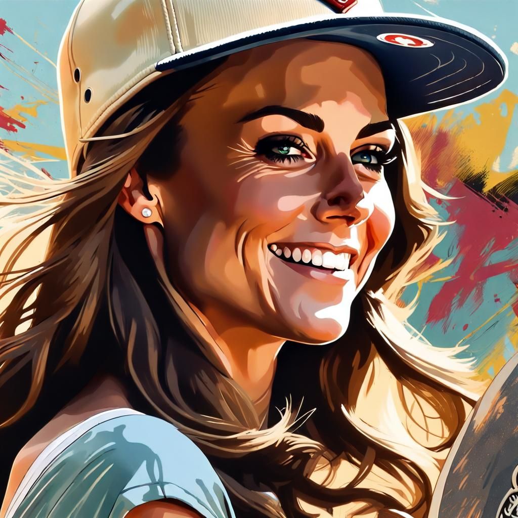Kate Middleton Skateboarding: Digital Art Portrait