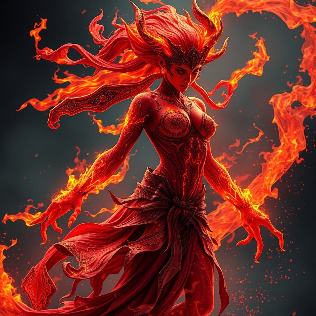 Surreal Ember Goddess Ignites Infernal Dance