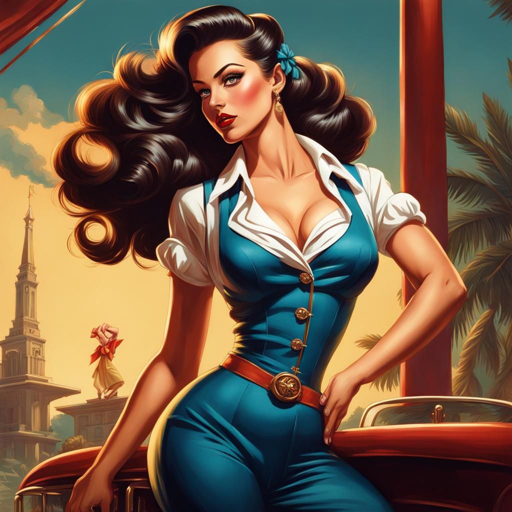 Classic Pin-Up Girl in Hyperrealistic Style