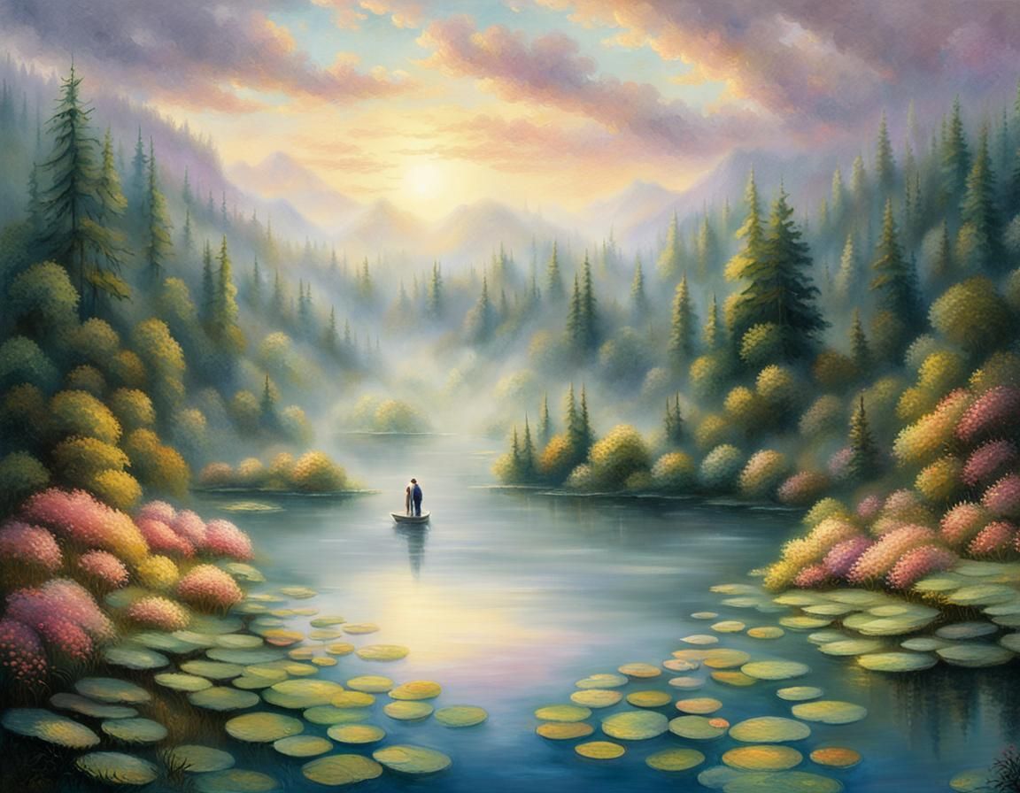 Ethereal Fantasy: Serene Lake of Glowing Trees